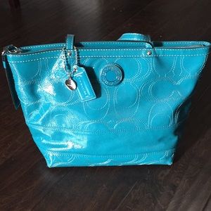 COACH signature teal bucket handbag